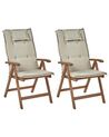 Set of 2 Acacia Wood Garden Folding Chairs Dark Wood with Taupe Cushions AMANTEA_879719