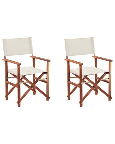 Set of 2 Acacia Folding Chairs Dark Wood with Off-White CINE