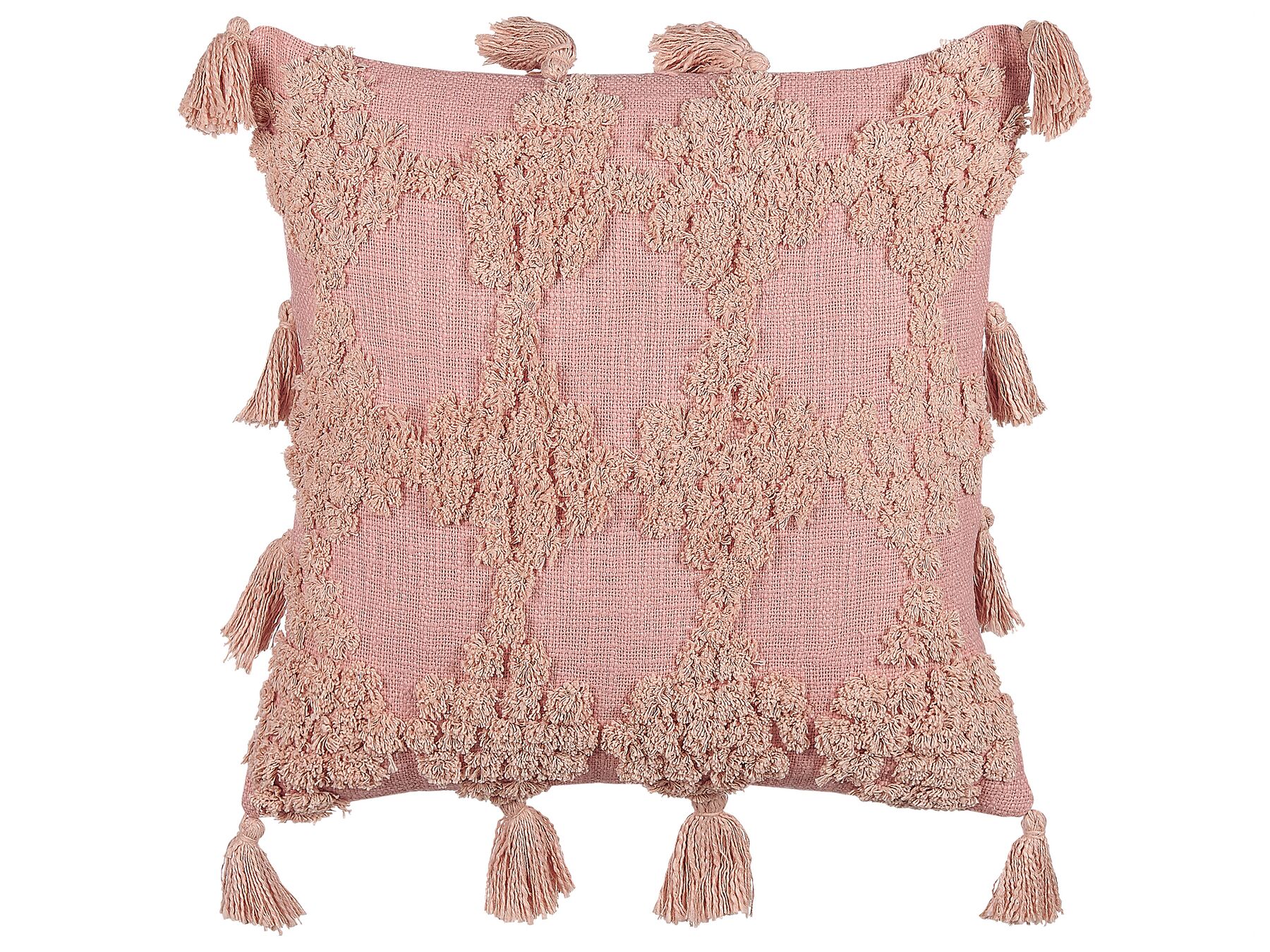 Tufted Cotton Cushion with Tassels 45 x 45 cm Pink TORENIA_838656