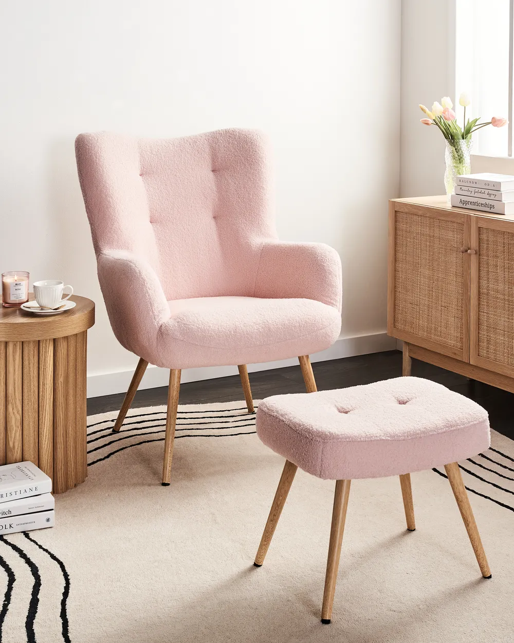 Accent Chairs Pink Armchair And Footstool Wingback Chair VEJLE