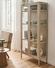 Witryna ze szklaną gablotą HARTY 80 cm Metal Beżowy_1067778