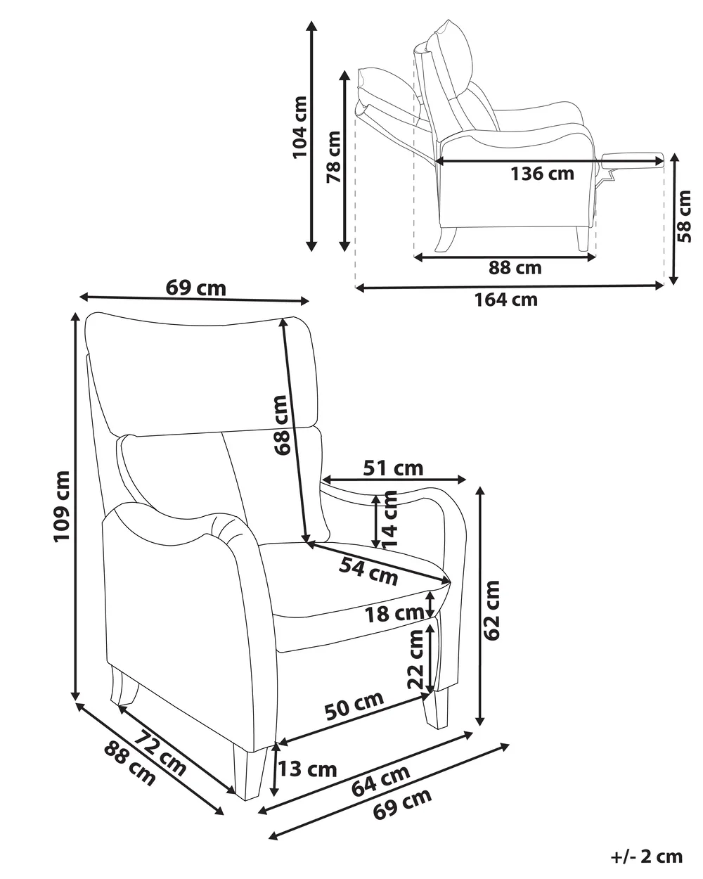 Recliner Chair ROYSTON with Footrest Fabric Grey_884473