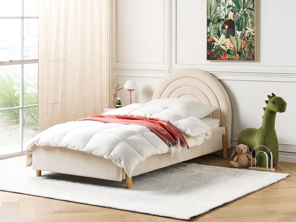 Velvet EU Single Size Bed Beige ANET Beliani