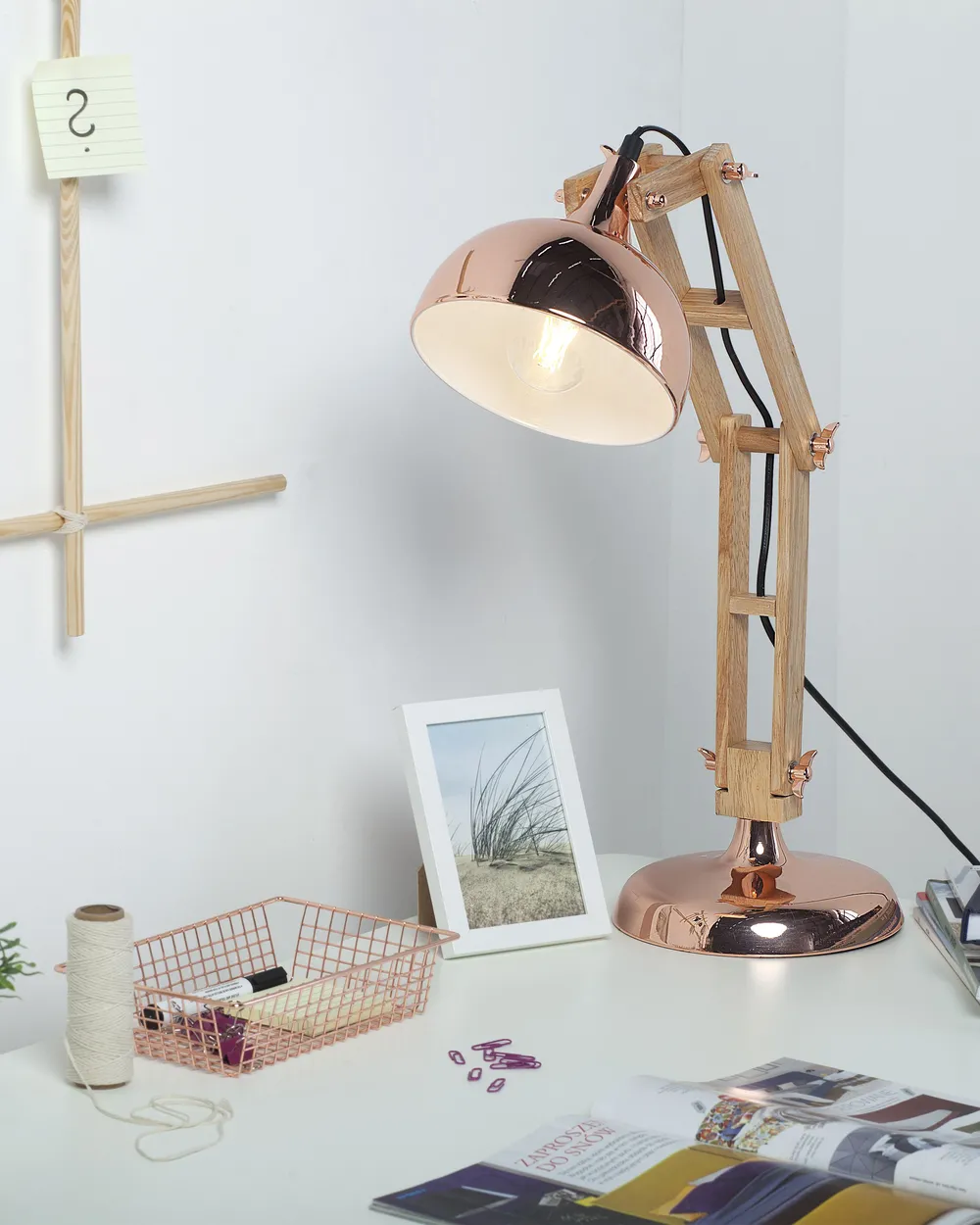 Lampa biurkowa SALADO Regulowana Drewno Miedziany
