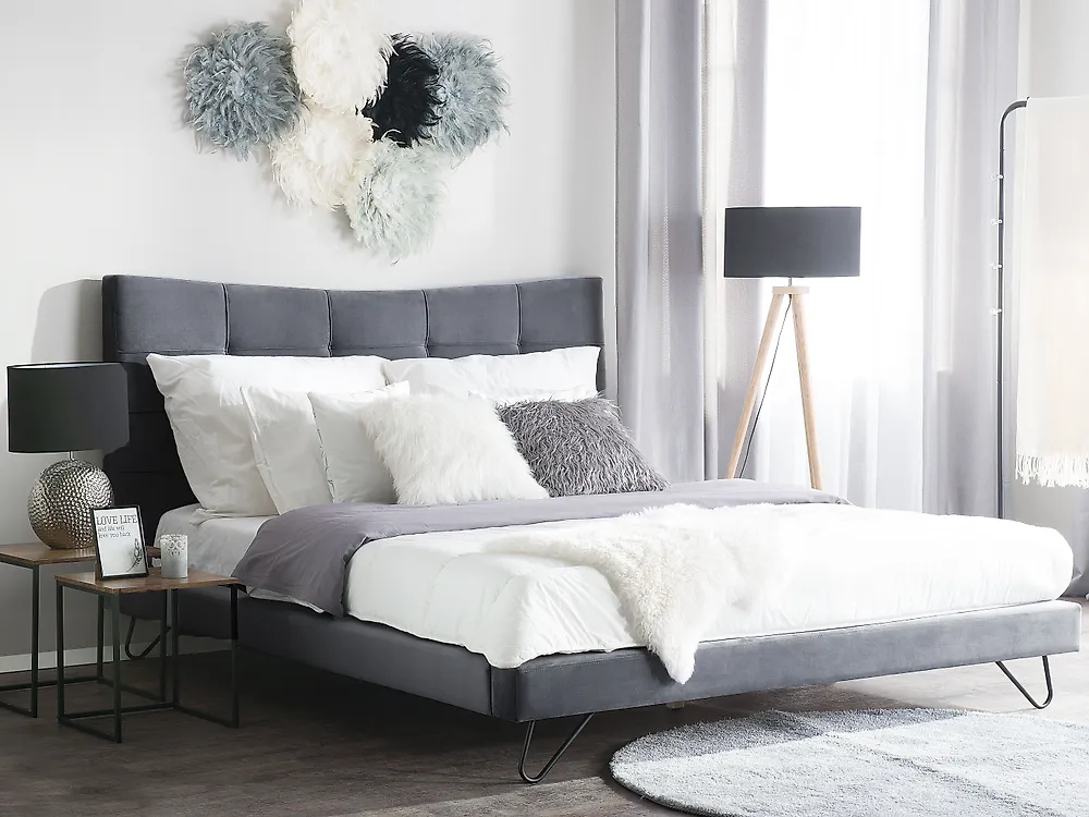 Letto Velluto LANNION 160 x 200 cm Grigio scuro_1177674
