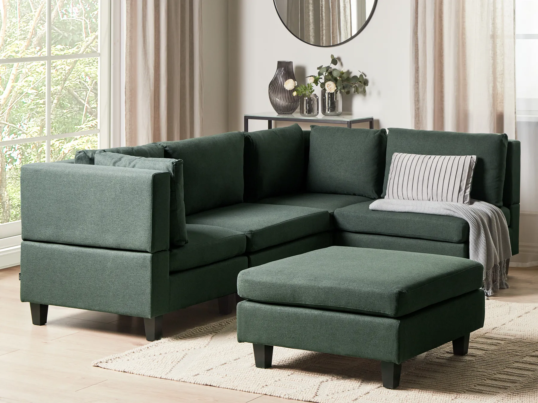Modular Corner Sofa 4 Seater UNSTAD with Ottoman Fabric Dark Green Left Hand_925474