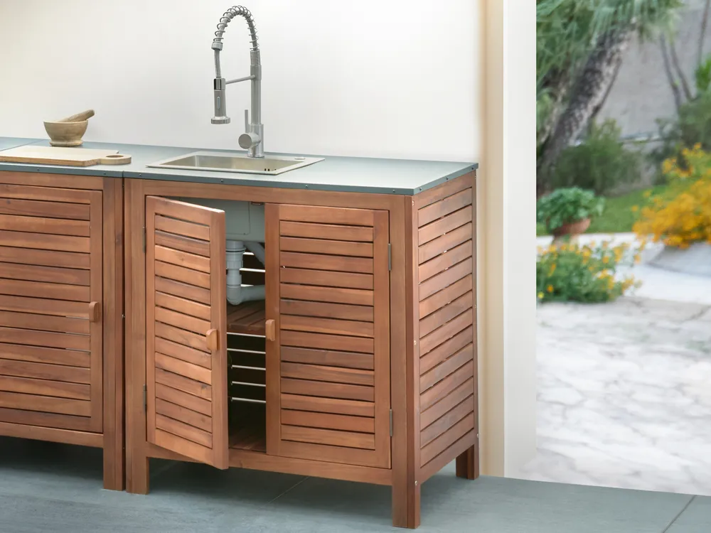 Outdoor Kitchen Cabinet with Sink BRUCOLI Brown/ Silver Acacia Wood_1002041
