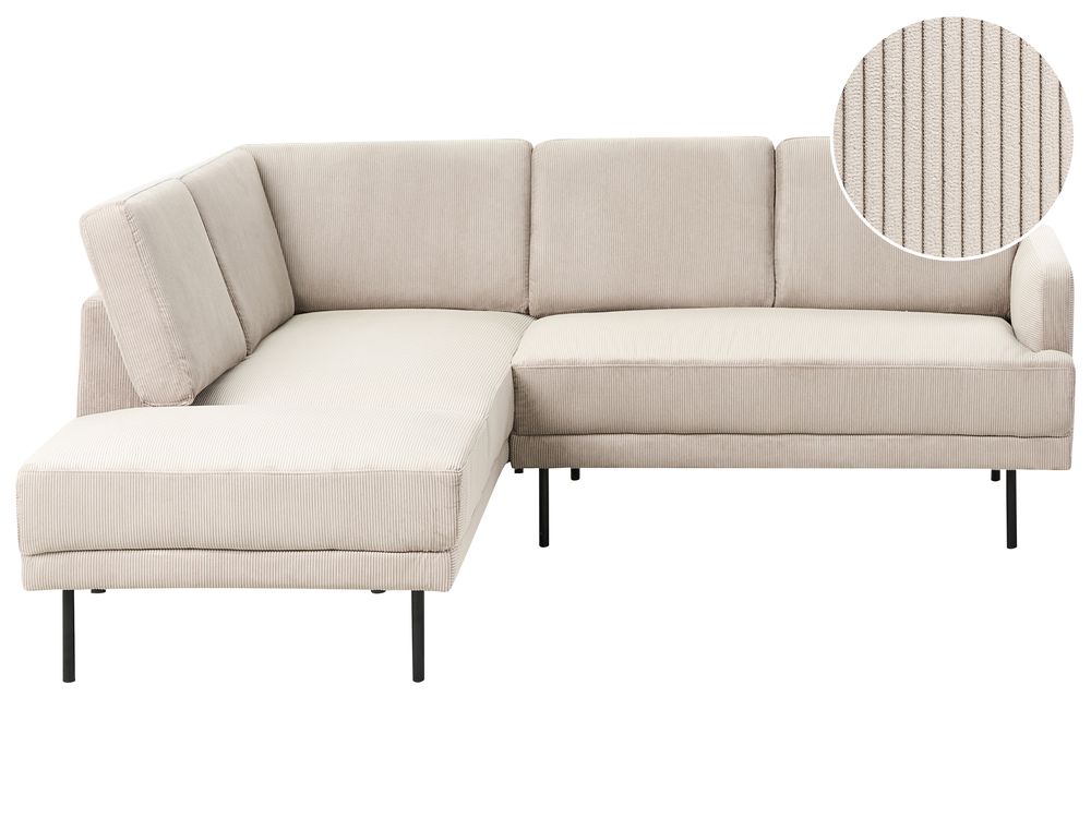 Hoekbank 4-zits BREDA Corduroy Beige rechtszijdig