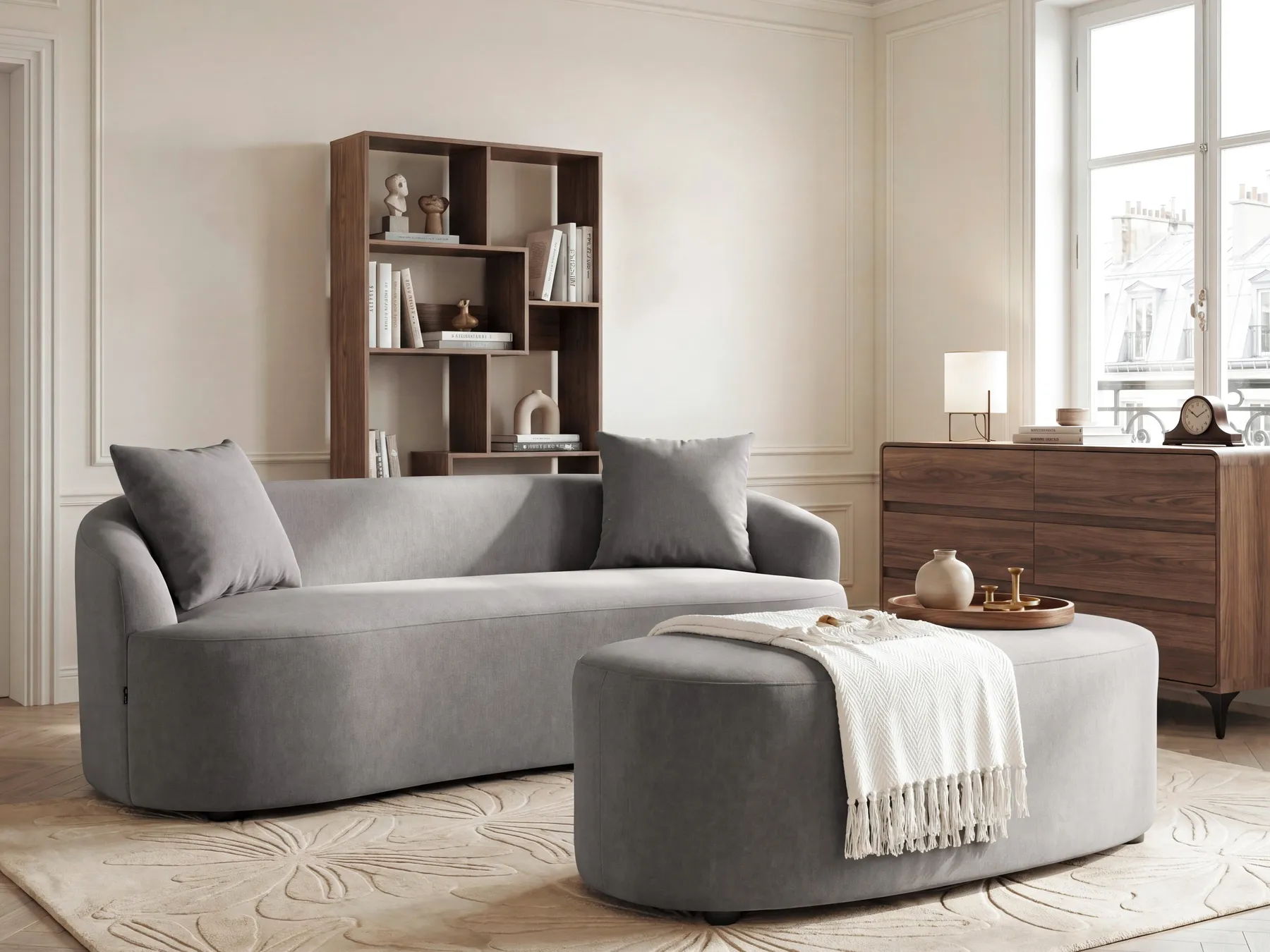 Sofa AMAL mit Ottomane Stoff Grau_1149705