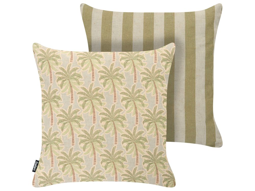 Lot de 2 coussins d'extérieur CALIA Motif de plante 45 x 45 cm Beige/vert