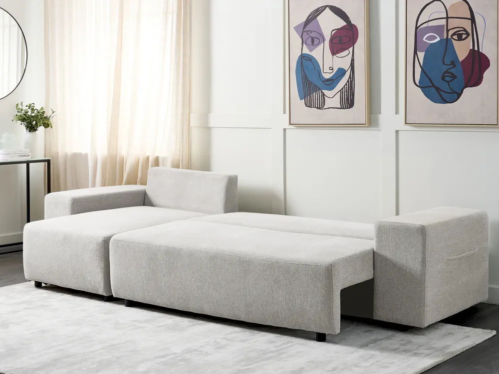 Corner Sofa Bed 3 Seater LUSPA with Storage Fabric Light Grey Right Hand_901006
