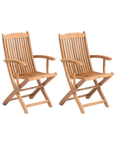 Set of 2 Garden Folding Chairs Light Wood MAUI