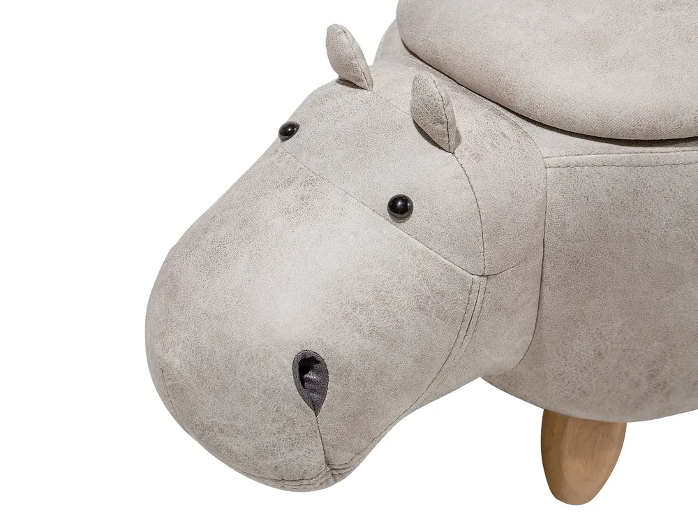 Pufa zwierzak ze schowkiem HIPPO Hipopotam Ekoskóra Jasnoszary_710412