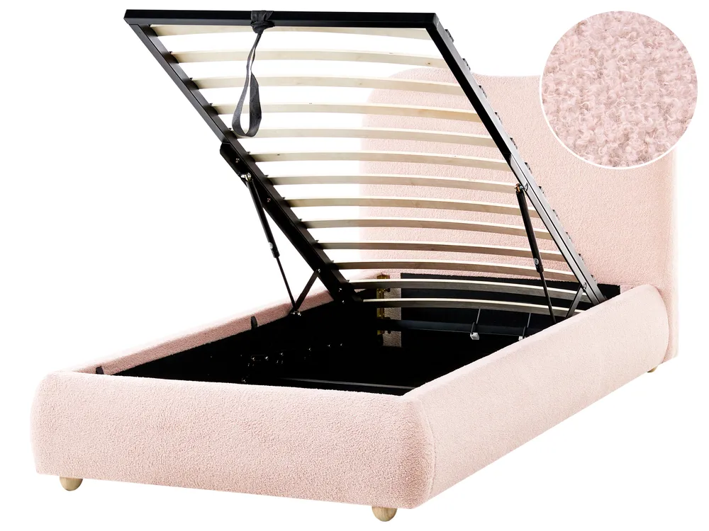 Ottoman Bed BLAGNAC Boucle Pink 90 x 200 cm (EU Single)_1026329