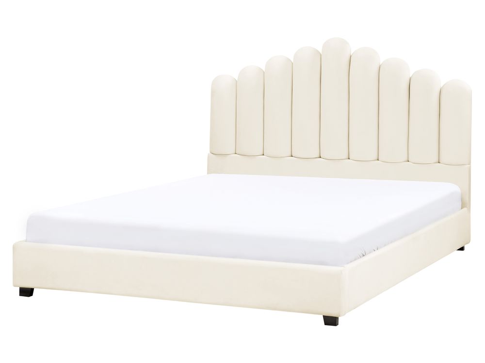 Cama Veludo VINCENNES 140 x 200 cm Branco creme