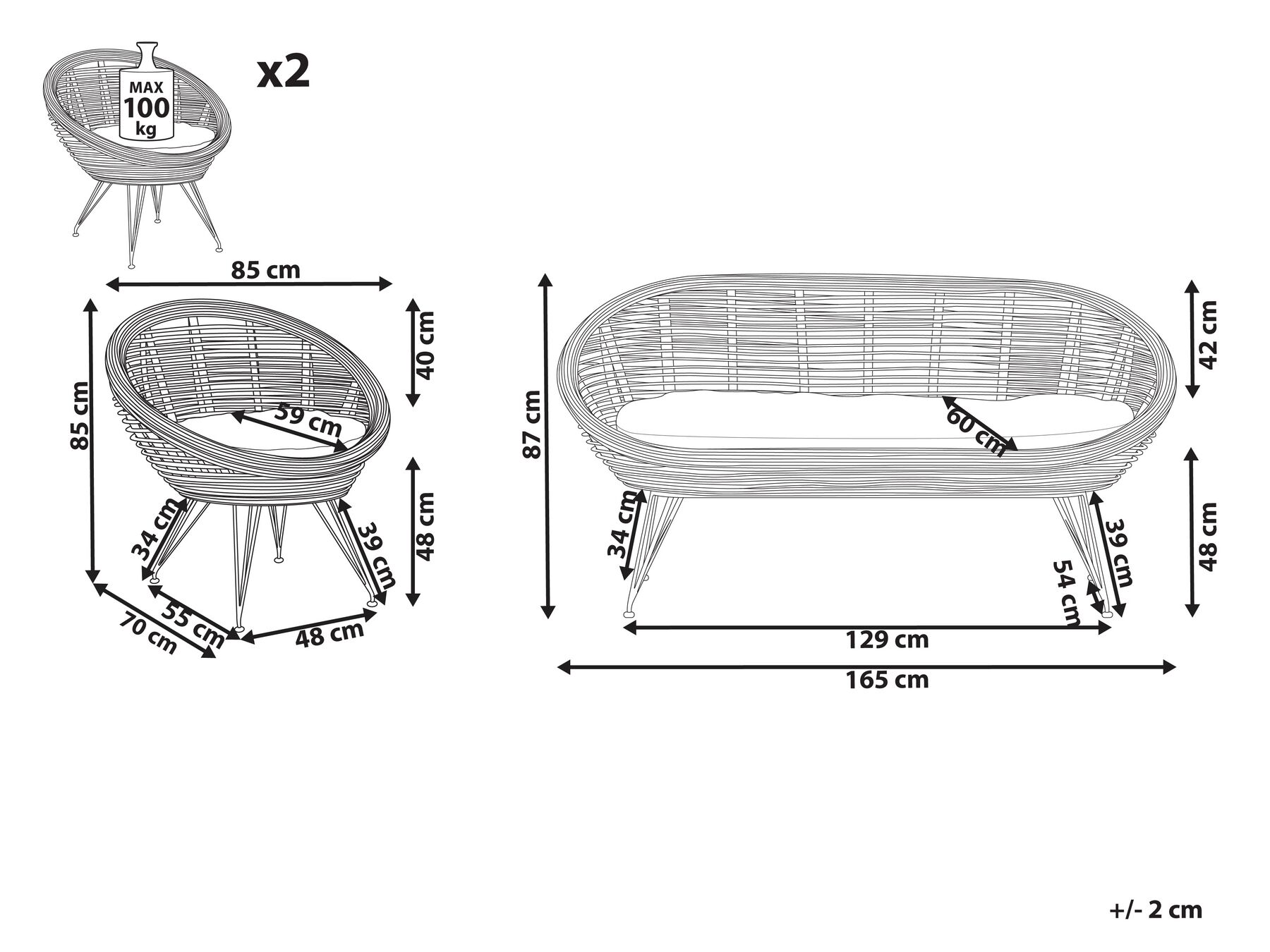 Set di divani da giardino 4 posti MARATEA Rattan Naturale_878757
