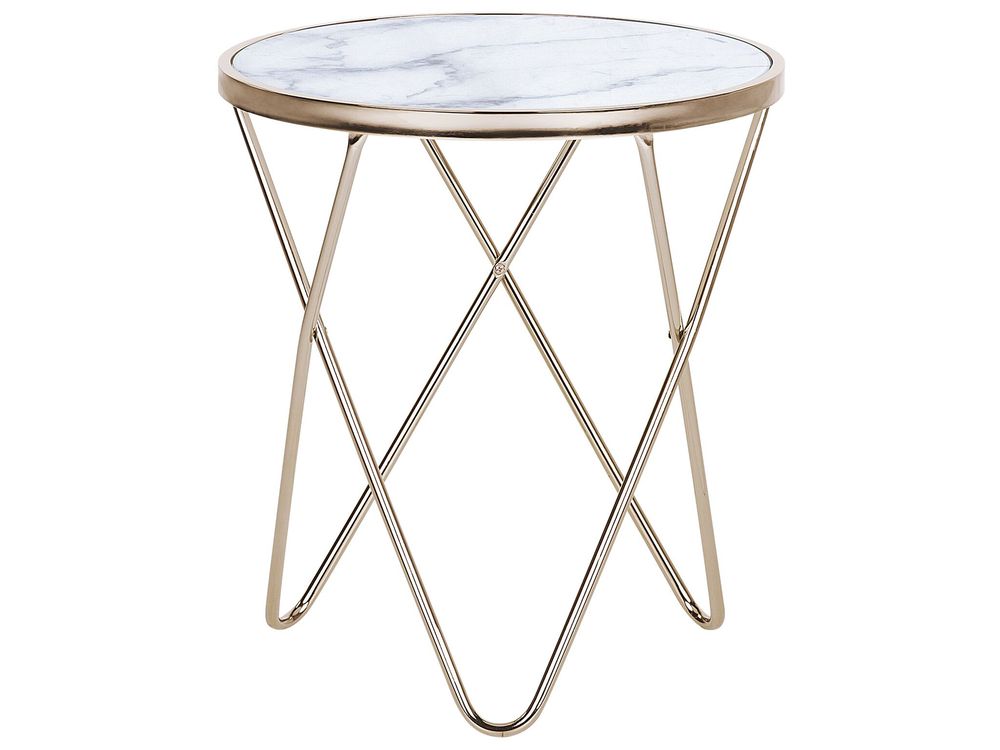 Mesa de apoio MERIDIAN Vidro temperado Mármore/Dourado