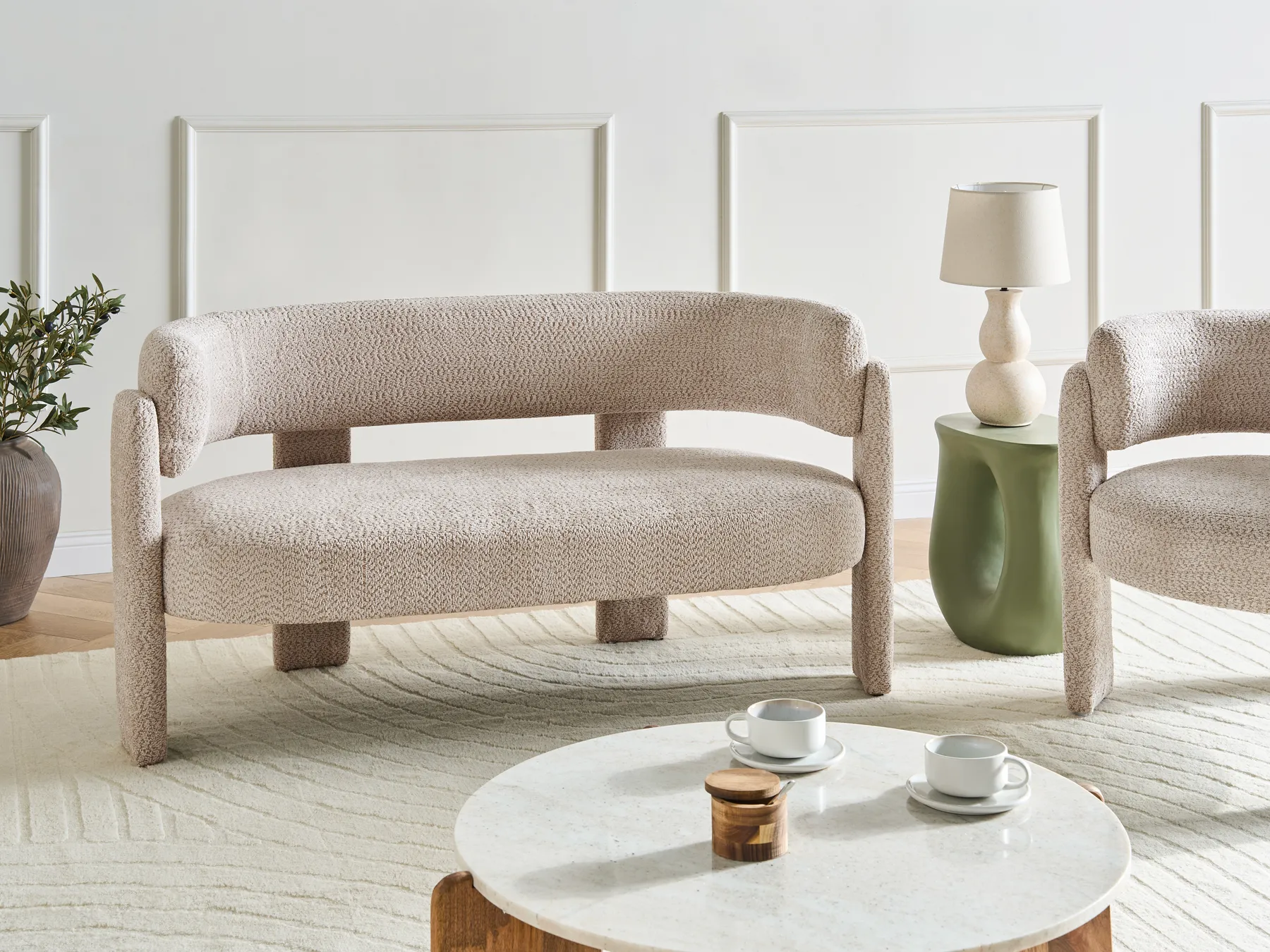 Sofa 2 Seater BUREA Chenille Light Beige_1072712