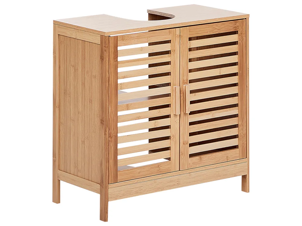 Mensola bagno con portabiancheria in legno di bambù Kit
