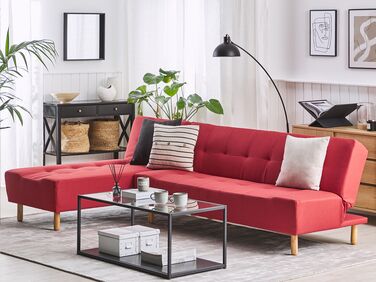 Right Hand Modular Fabric Corner Sofa Bed Red ALSTEN