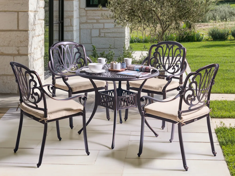 Set di 6 sedie da giardino con cuscini TAVIANO Metallo Grigio Set di 6 sedie da giardino con cuscini TAVIANO Metallo Grigio