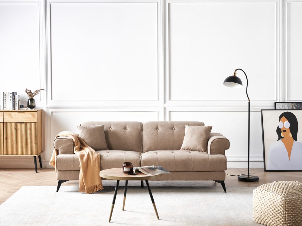 Sofa 3 Seater SKIVE Fabric Light Brown