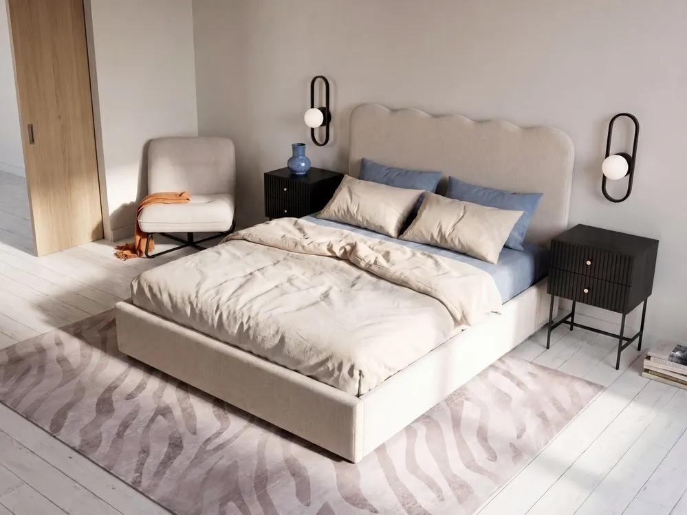 Bett mit Stauraum NANTERRE Stoff Hellbeige 140 x 200 cm_1082340