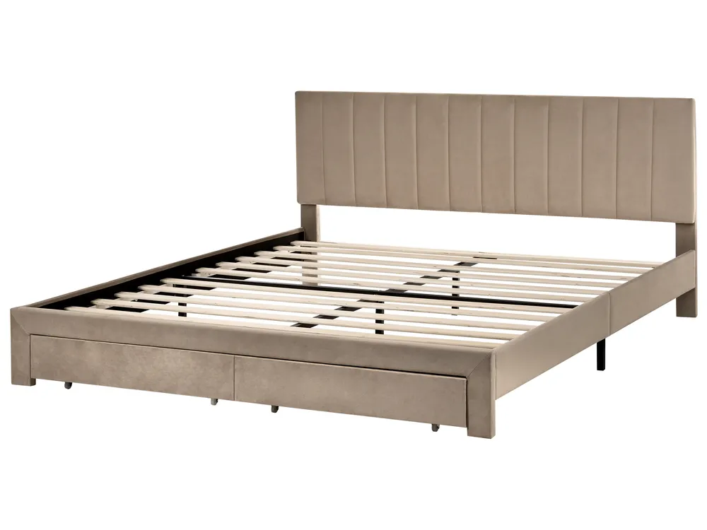 Bed with Storage Drawers LONZAC Velvet Taupe 180 x 200 cm (EU Super King)_1014858