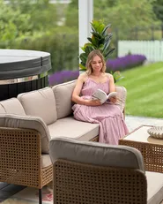 Garden Lounge Set with Table 6 Seater OMEGANA Modular PE Rattan Light Beige_1153789