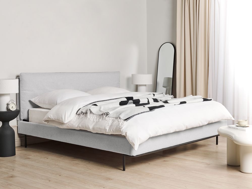 Lit avec sommier Tissu CORIO 180 x 200 cm Gris clair