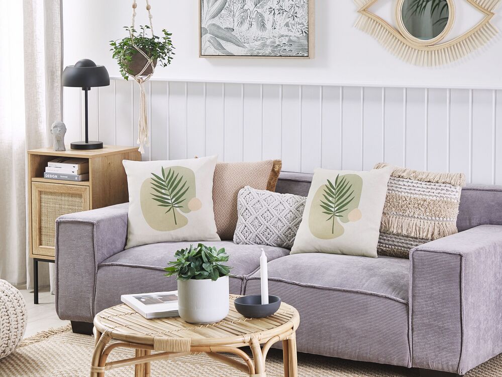 Conjunto de 2 almofadas decorativas MICROSORUM 45 x 45 cm Verde claro Padrão de plantas