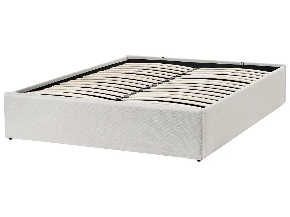Bett mit Stauraum ohne Kopfteil DINAN Stoff Cremeweiß 120 x 200 cm_1187486