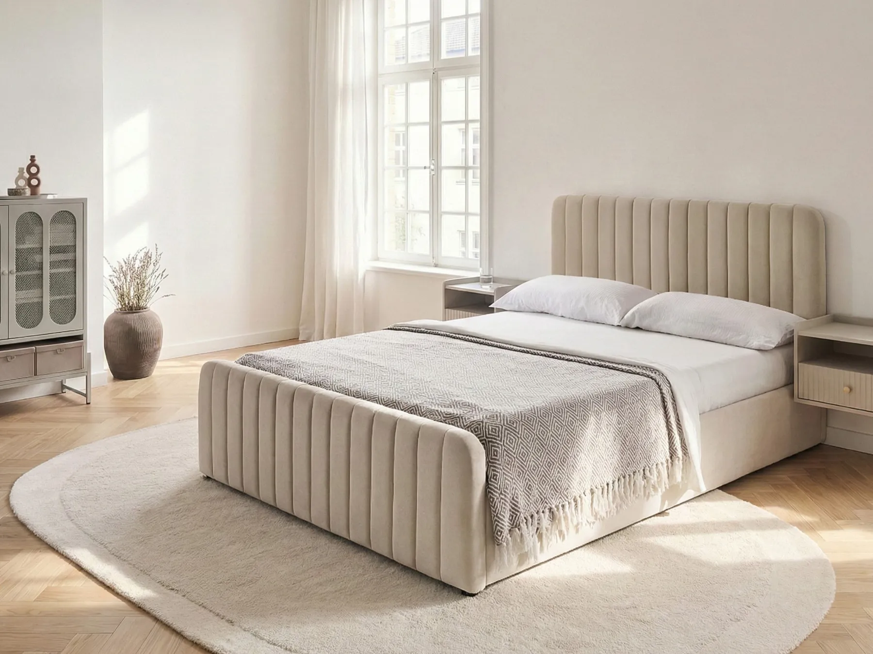 Ottoman Bed LUNAN Velvet Beige 140 x 200 cm (EU Double)_1051372