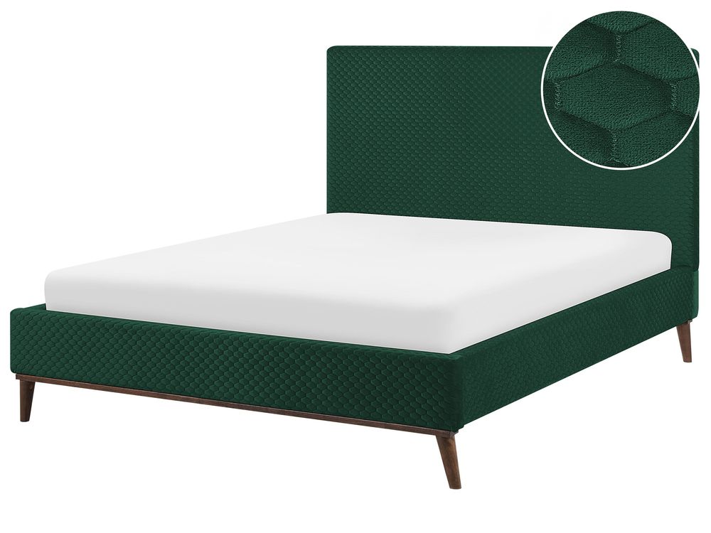 Bett mit Lattenrost Samtstoff BAYONNE 140 x 200 cm Dunkelgrün