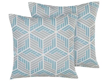 Set of 2 Outdoor Cushions Geometric Pattern 45 x 45 cm Grey and Blue VEGGIO