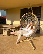 Hanging Chair with Stand ACRI PE Rattan Beige_921450