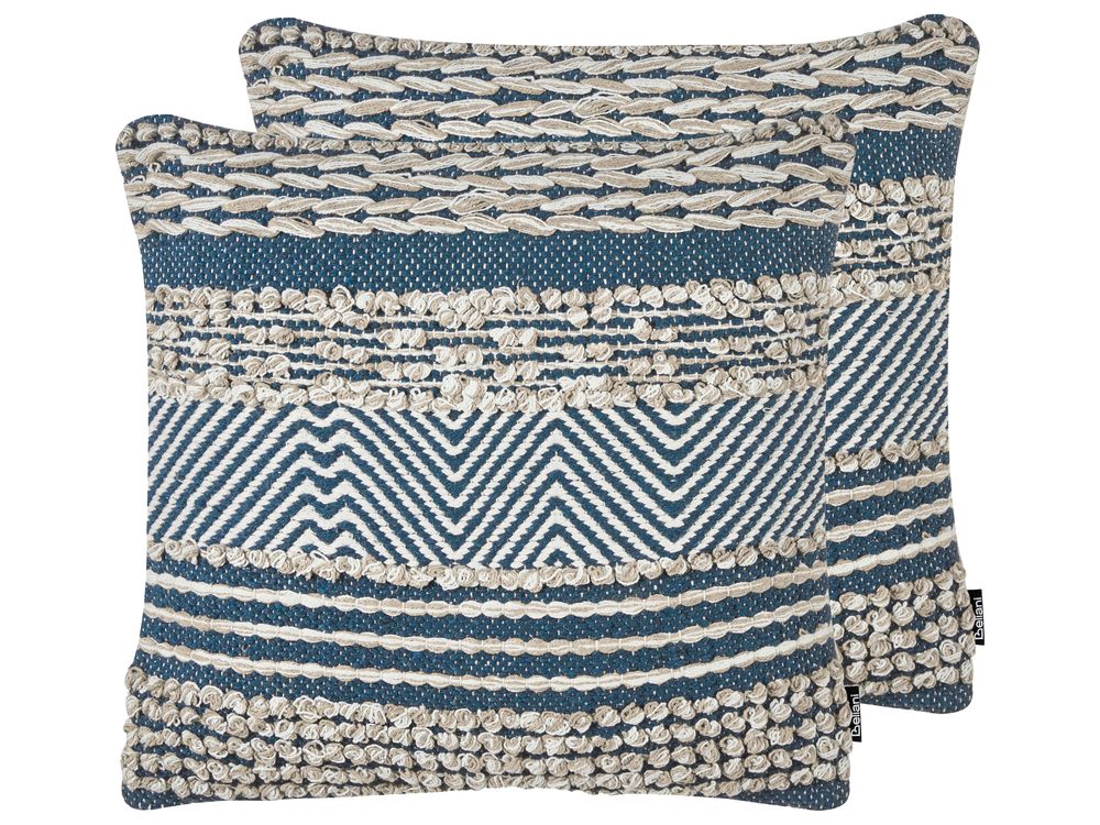 Conjunto de 2 cojines decorativos DEWBERRY 45 x 45 cm Algodón Azul Patrón geométrico