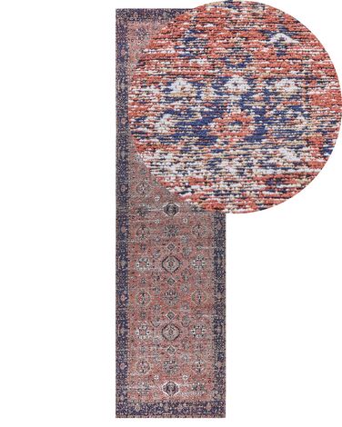 Teppich Baumwolle blau / rot 80 x 300 cm orientalisches Muster Kurzflor KURIN