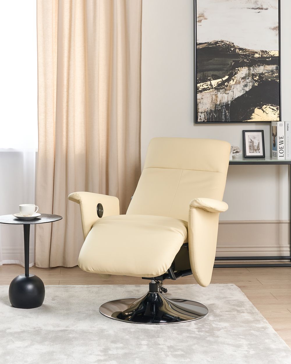 Recliner Chair PRIME with Footrest Faux Leather Light Beige
