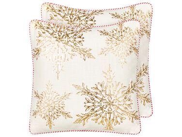 Set of 2 Cotton Cushions Christmas Motif 45 x 45 cm White and Gold STAPELIA