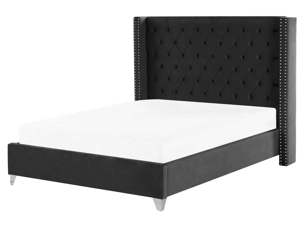 Lit avec sommier Velours LUBBON 160 x 200 cm Noir
