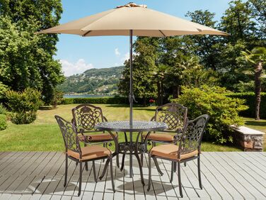 4 Seater Metal Garden Dining Set Brown SALENTO with Parasol (16 Options)