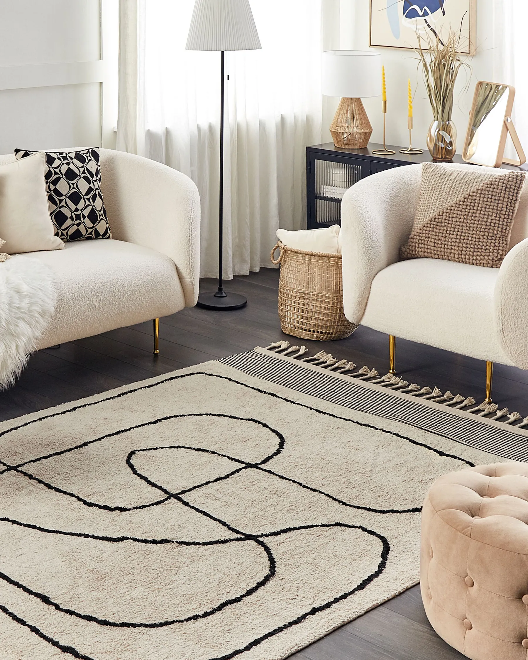 Tappeto DOKUZ Beige 140 x 200 cm Cotone_839977
