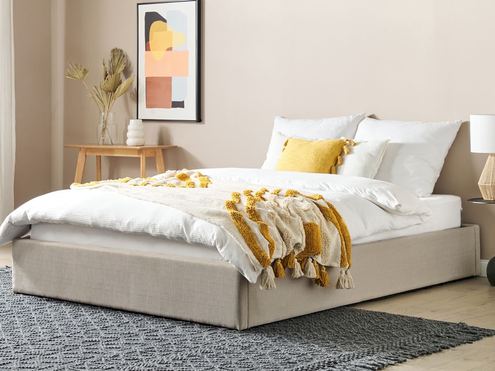 Ottoman Bed without Headboard DINAN Fabric Light Brown 160 x 200 cm (EU King Size)