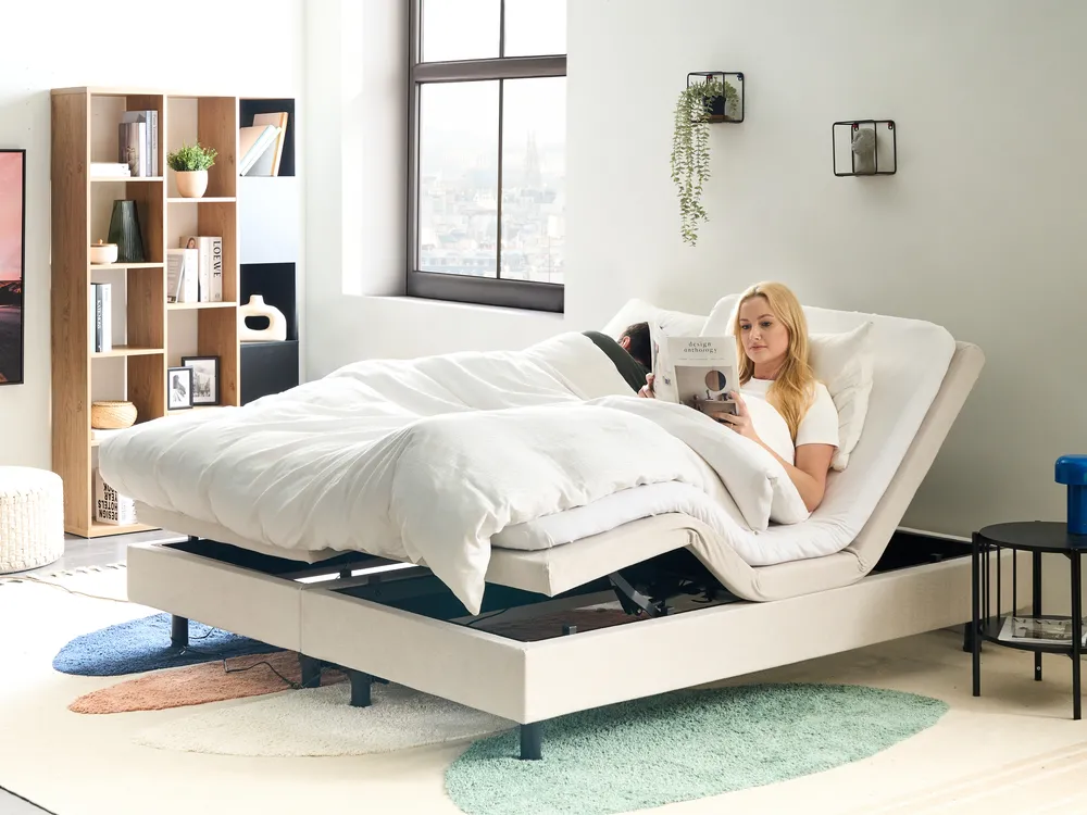 Adjustable Bed without Headboard Fabric CASTELLAN 180 x 200 cm (EU Super King) Light Beige_952234