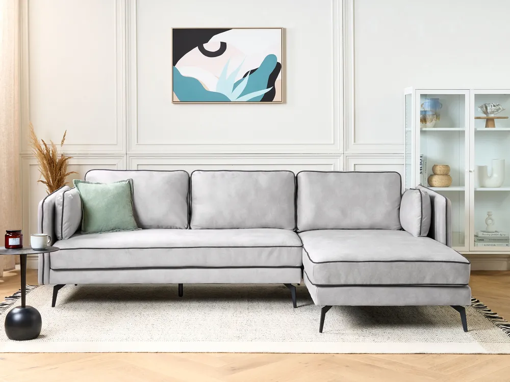 Corner Sofa 3 Seater ALTAN Velvet Light Grey Left Hand_878515