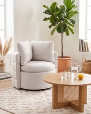 Swivel Armchair RANDERS with Storage Fabric Off-White_1087933