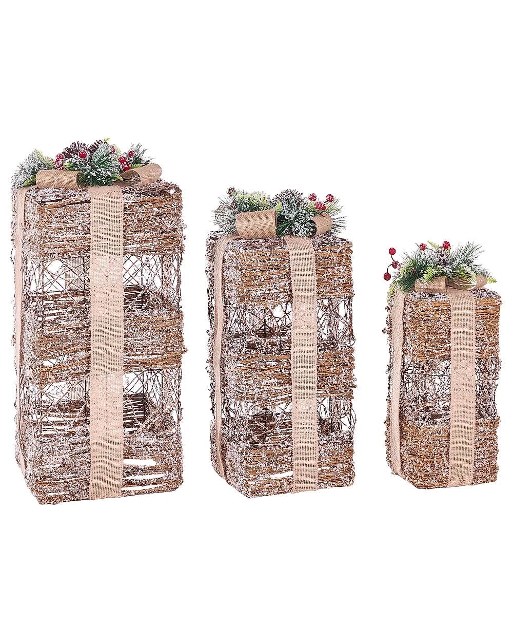 Conjunto de 3 decoraciones de Navidad LED NAKILLA 64/54/42 cm Regalos de Navidad Marrón_1179704