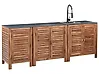 Conjunto de 3 muebles de cocina exterior con fregadero BRUCOLI Marrón/Negro Madera de acacia