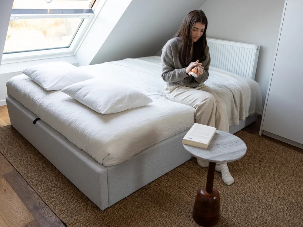 Ottoman Bed without Headboard DINAN Fabric Light Grey 160 x 200 cm (EU King Size)_1051250